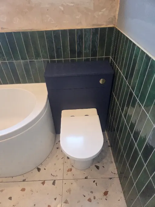 Back-to-wall WC unit with green vertical tiling